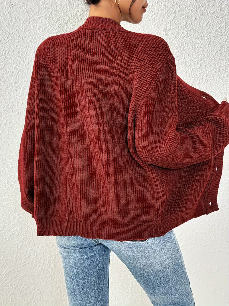 Women's Chunky Ribbed Knit Cardigan with V-Neck