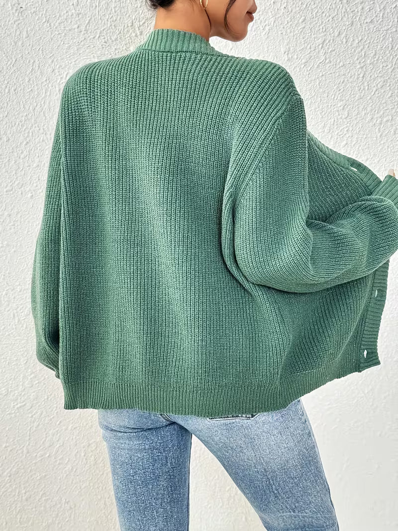 Women's Chunky Ribbed Knit Cardigan with V-Neck
