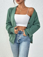 Women's Chunky Ribbed Knit Cardigan with V-Neck