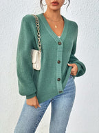 Women's Chunky Ribbed Knit Cardigan with V-Neck