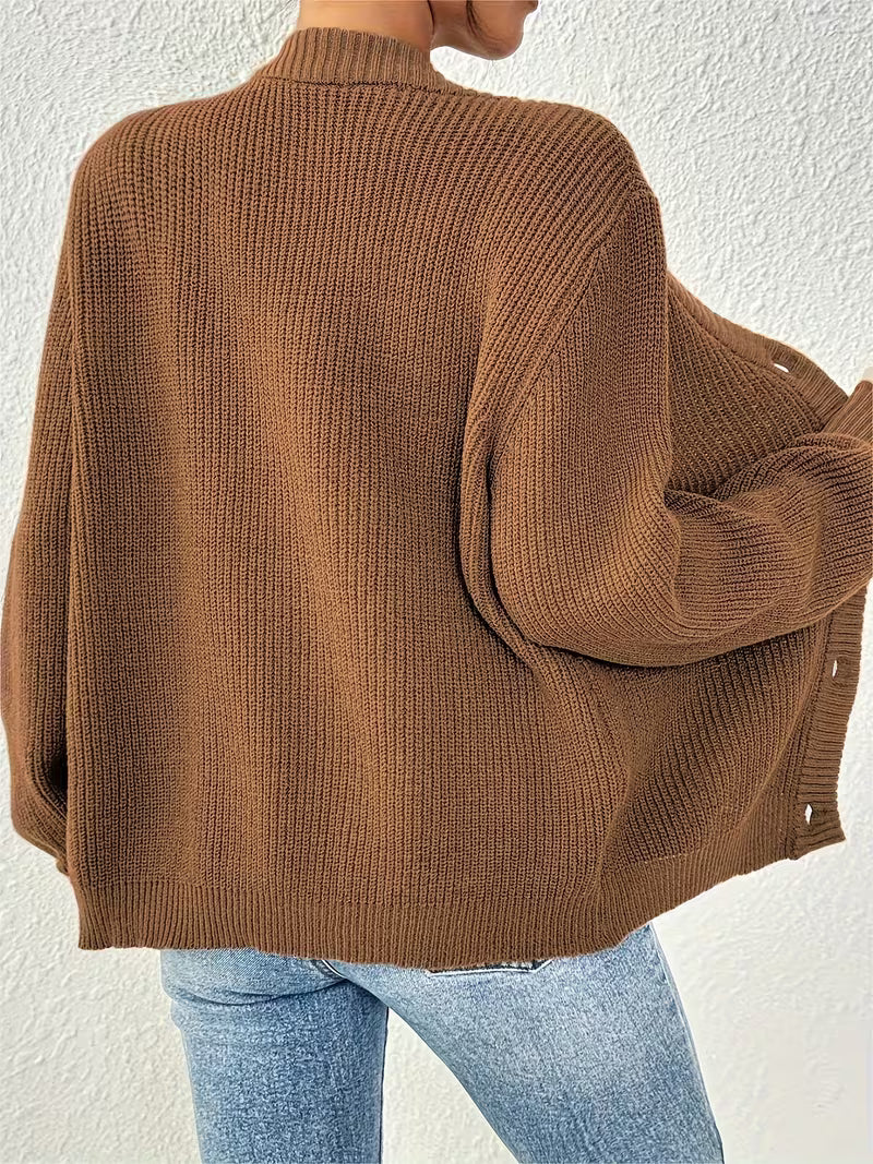 Women's Chunky Ribbed Knit Cardigan with V-Neck
