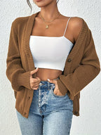 Women's Chunky Ribbed Knit Cardigan with V-Neck
