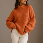 Women's Chunky Turtleneck Knit Jumper with Ribbed Trim