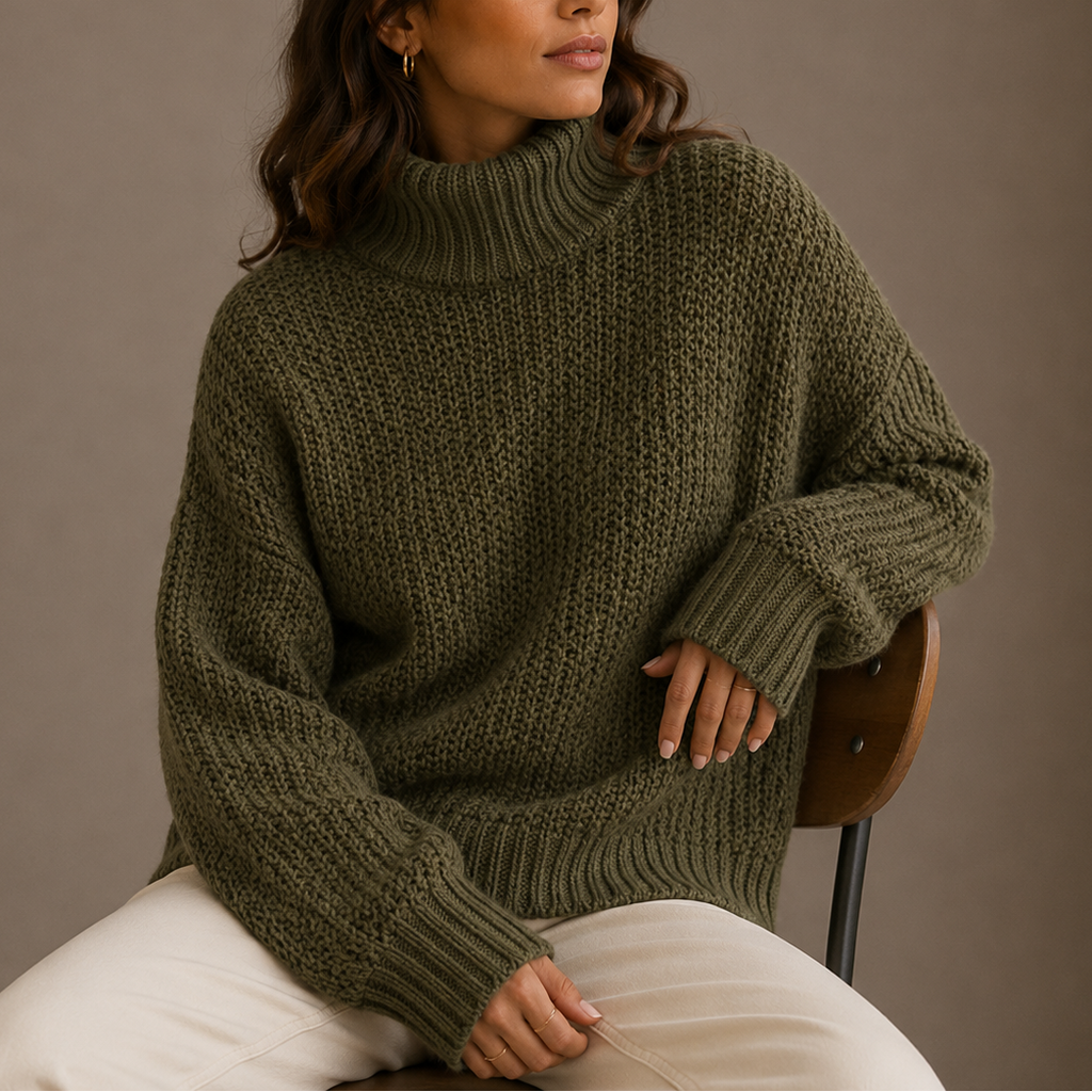 Women's Chunky Turtleneck Knit Jumper with Ribbed Trim
