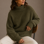 Women's Chunky Turtleneck Knit Jumper with Ribbed Trim