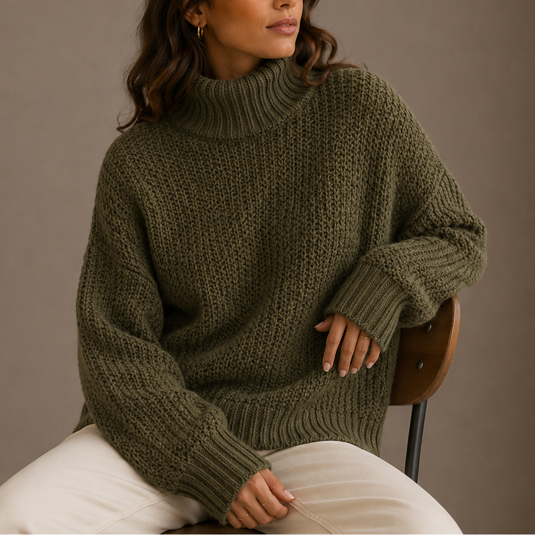 Women's Chunky Turtleneck Knit Jumper with Ribbed Trim