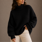 Women's Chunky Turtleneck Knit Jumper with Ribbed Trim