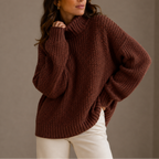 Women's Chunky Turtleneck Knit Jumper with Ribbed Trim