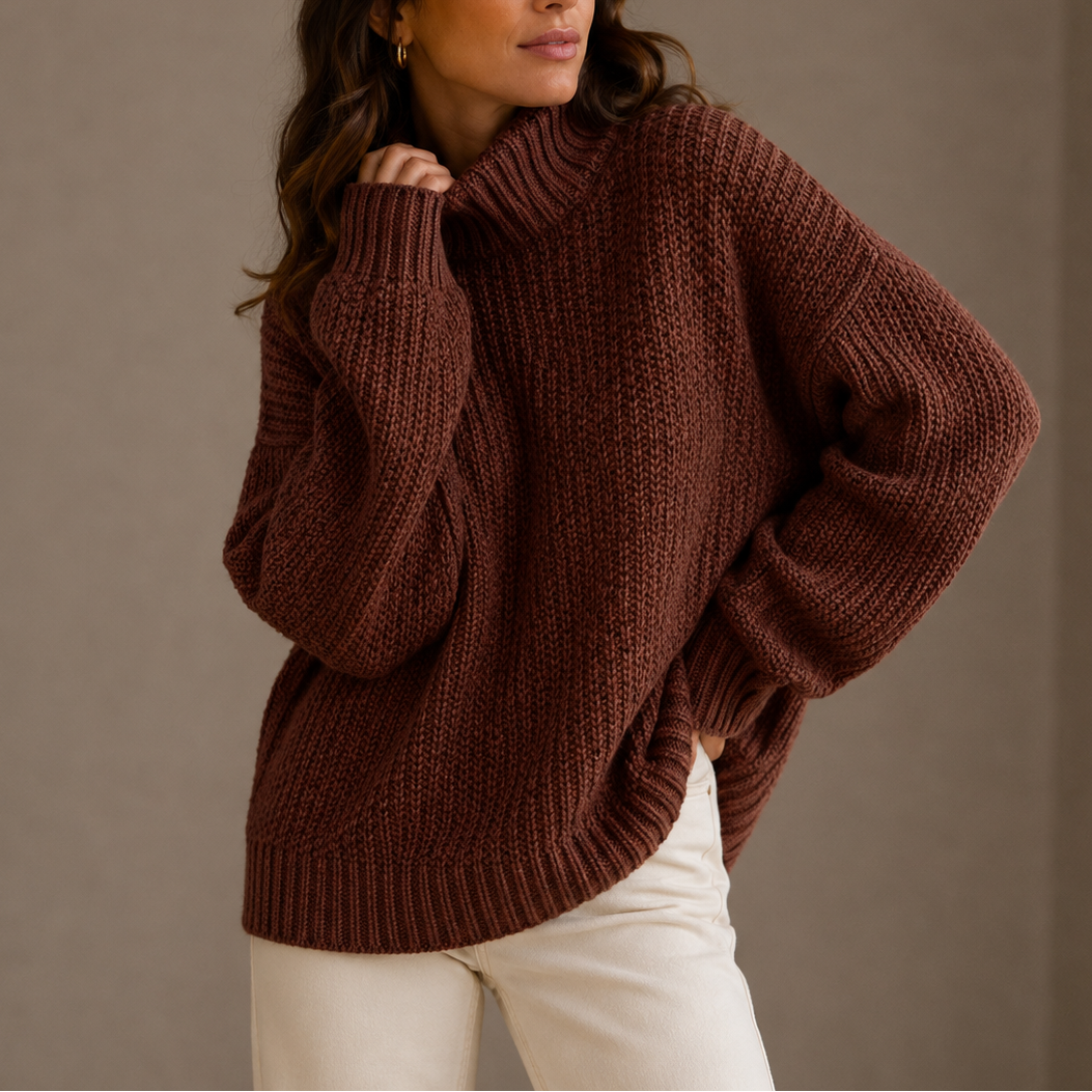Women's Chunky Turtleneck Knit Jumper with Ribbed Trim