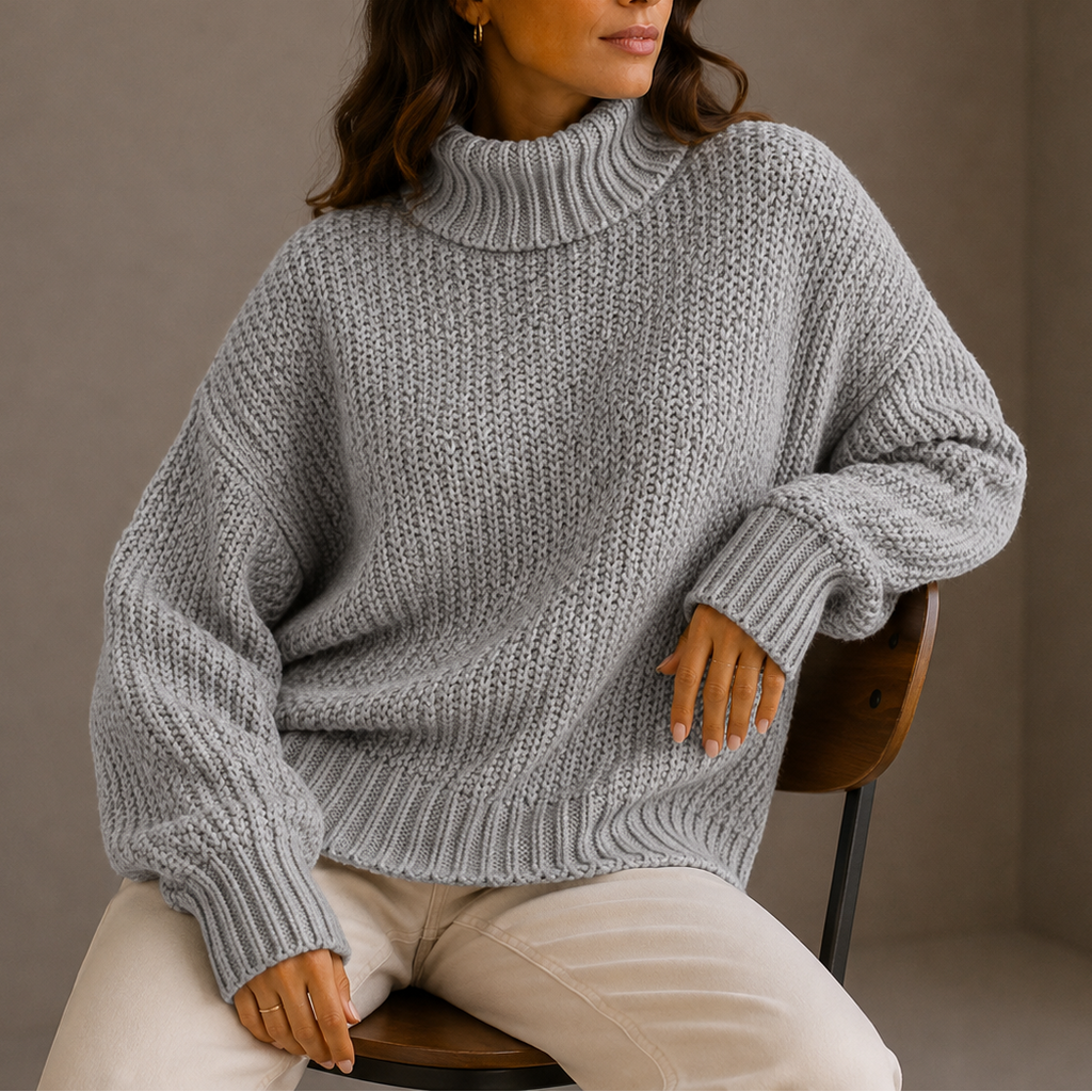Women's Chunky Turtleneck Knit Jumper with Ribbed Trim
