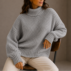 Women's Chunky Turtleneck Knit Jumper with Ribbed Trim