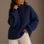 Women's Chunky Turtleneck Knit Jumper with Ribbed Trim
