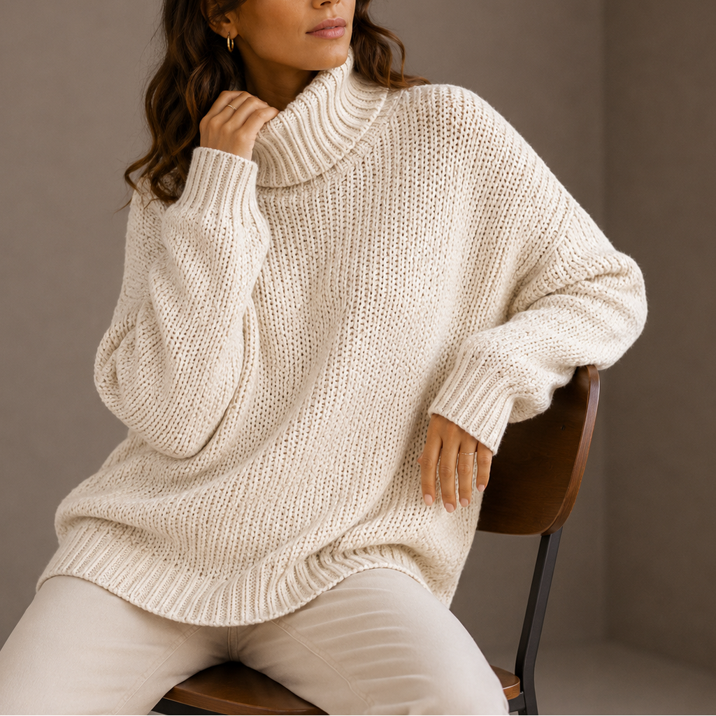Women's Chunky Turtleneck Knit Jumper with Ribbed Trim