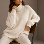 Women's Chunky Turtleneck Knit Jumper with Ribbed Trim