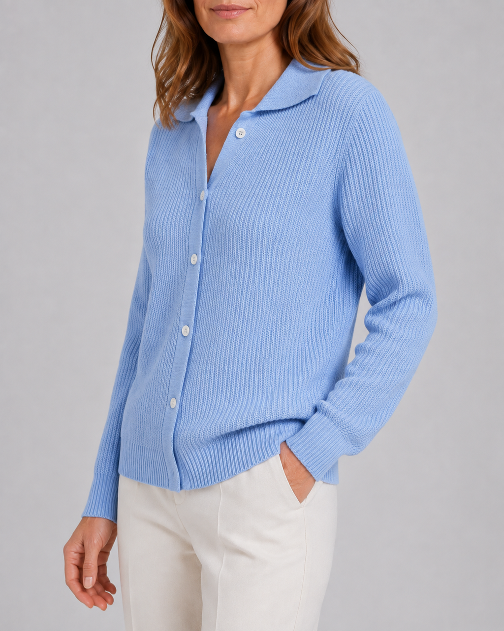 Women's Collared Button Up Ribbed Knit Cardigan