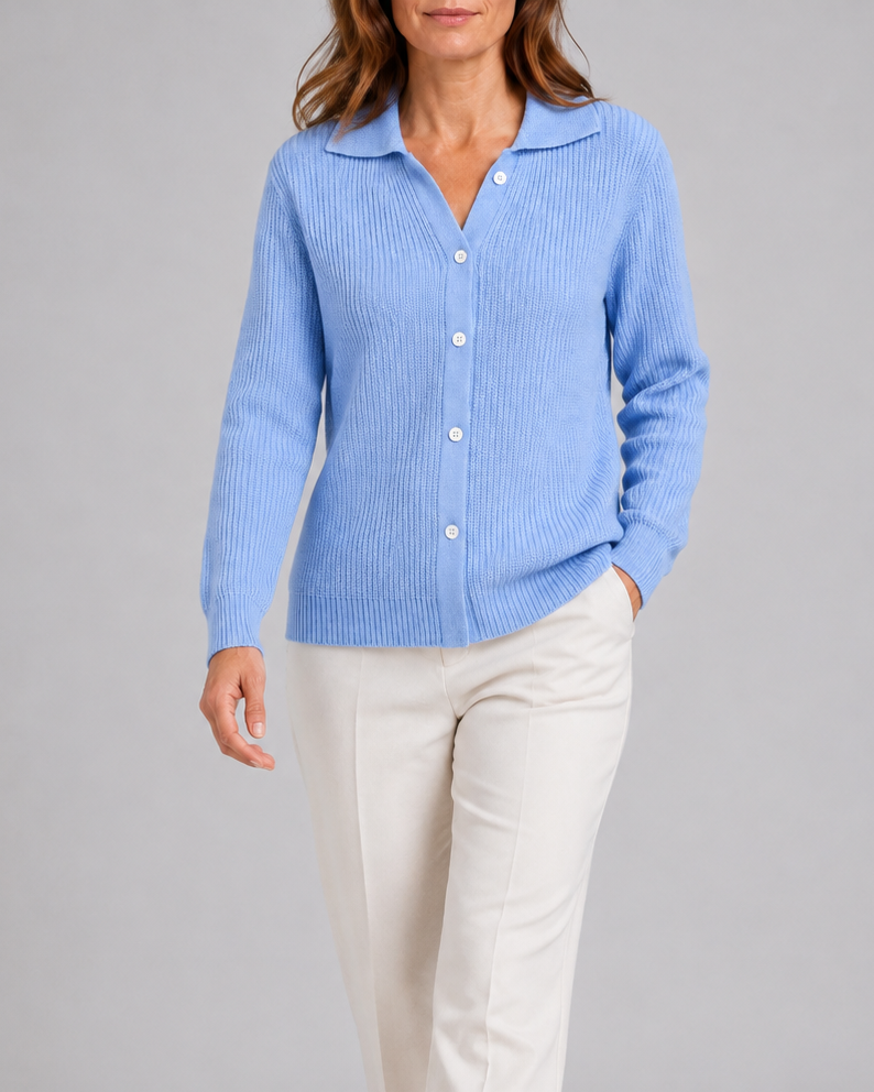 Women's Collared Button Up Ribbed Knit Cardigan