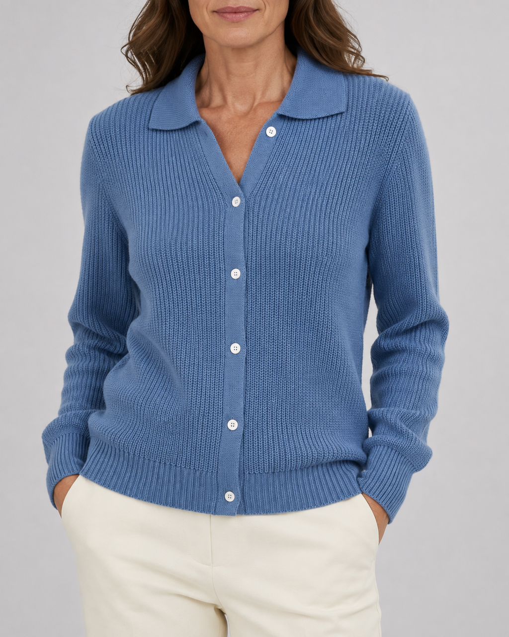 Women's Collared Button Up Ribbed Knit Cardigan
