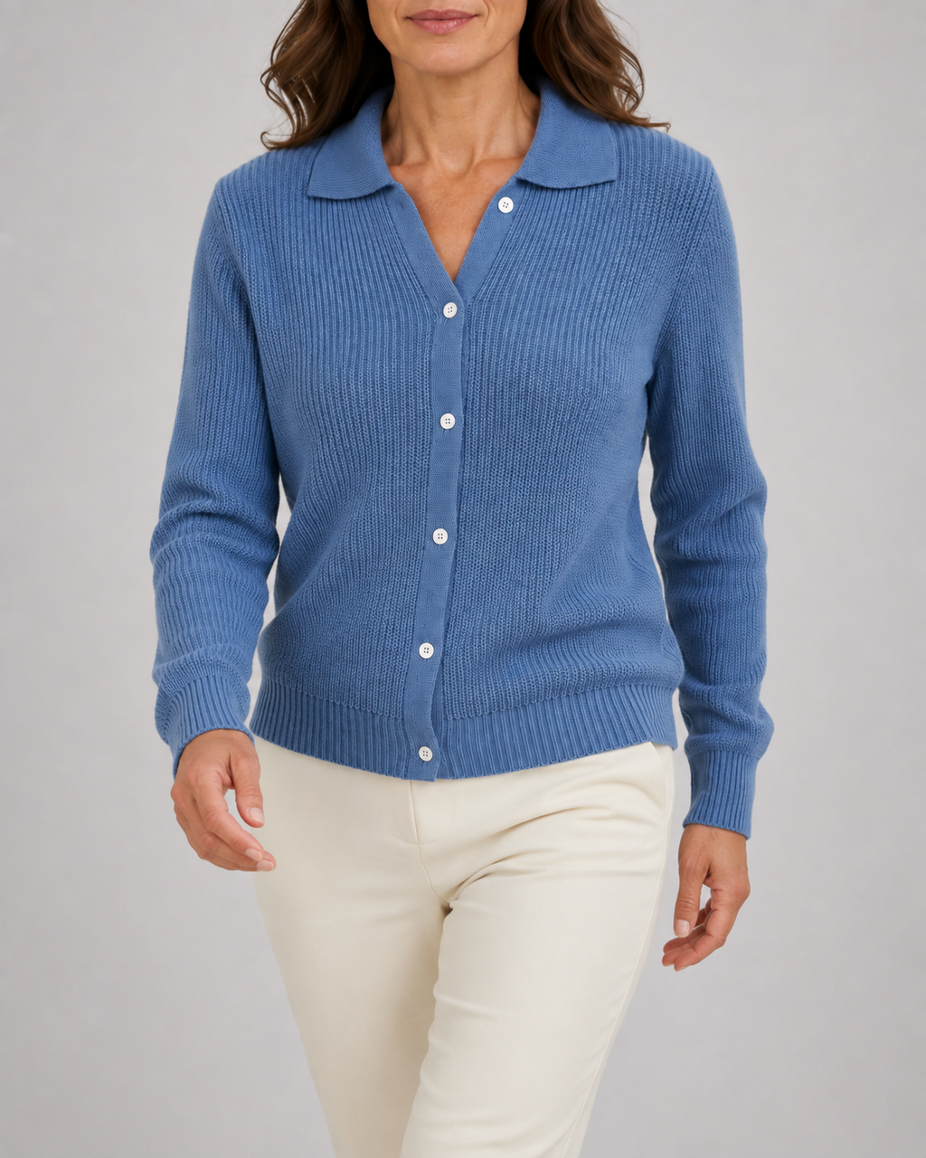 Women's Collared Button Up Ribbed Knit Cardigan