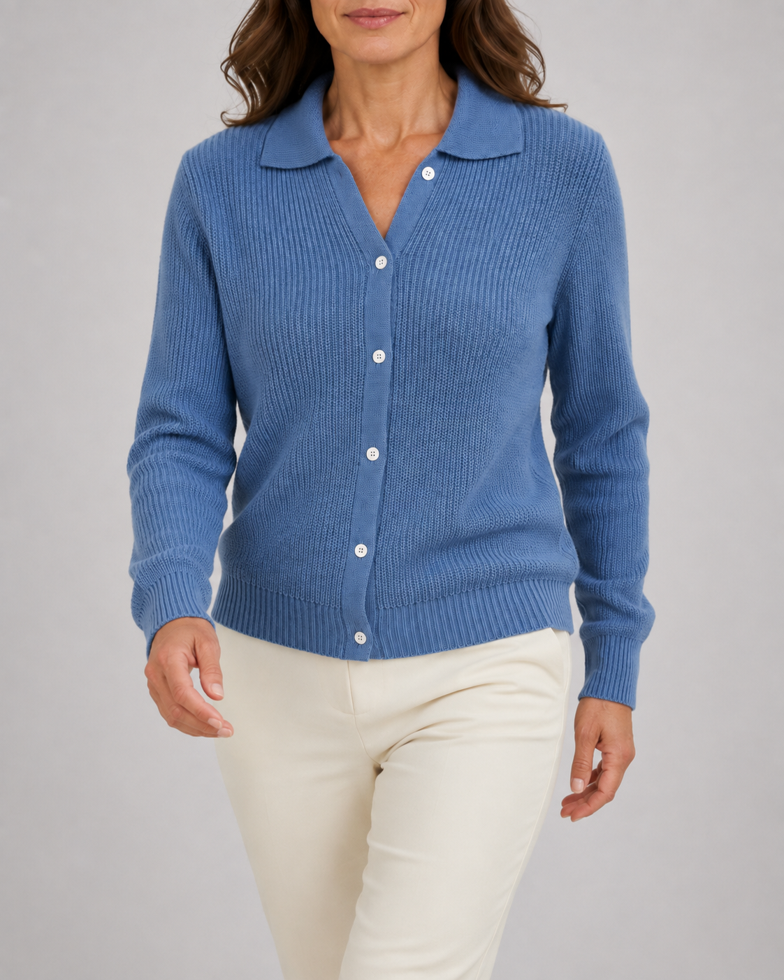 Women's Collared Button Up Ribbed Knit Cardigan