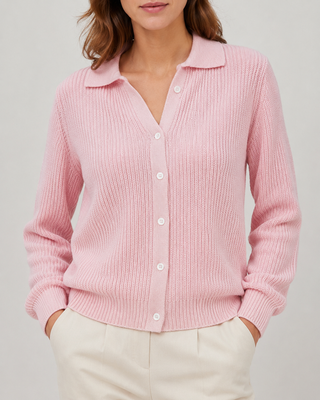 Women's Collared Button Up Ribbed Knit Cardigan