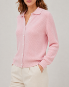 Women's Collared Button Up Ribbed Knit Cardigan
