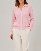 Women's Collared Button Up Ribbed Knit Cardigan