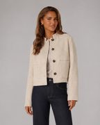 Women's Cropped Bouclé Jacket with Button Front and Patch Pockets