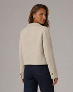 Women's Cropped Bouclé Jacket with Button Front and Patch Pockets