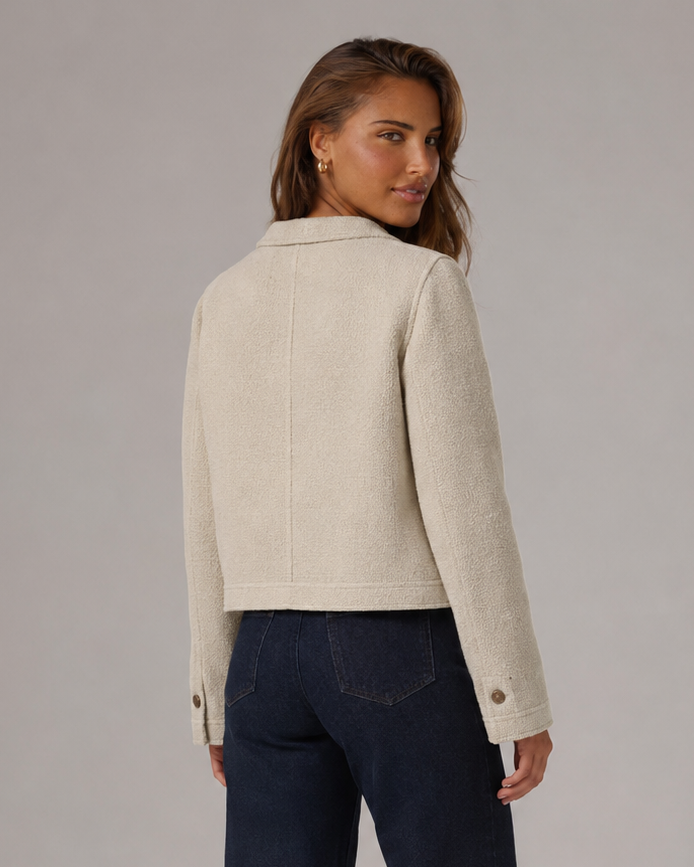 Women's Cropped Bouclé Jacket with Button Front and Patch Pockets