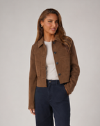 Women's Cropped Bouclé Jacket with Button Front and Patch Pockets