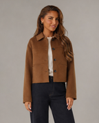 Women's Cropped Bouclé Jacket with Button Front and Patch Pockets