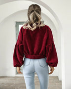 Women's Cropped Corduroy Jacket with Button Front and Collar