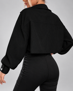 Women's Cropped Corduroy Jacket with Drop Shoulders and Button Front