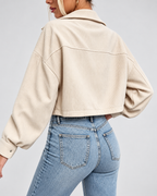 Women's Cropped Corduroy Jacket with Drop Shoulders and Button Front