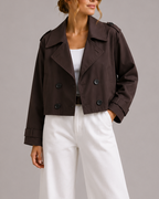 Women's Cropped Double Breasted Trench Coat | Notch Lapel Short Jacket