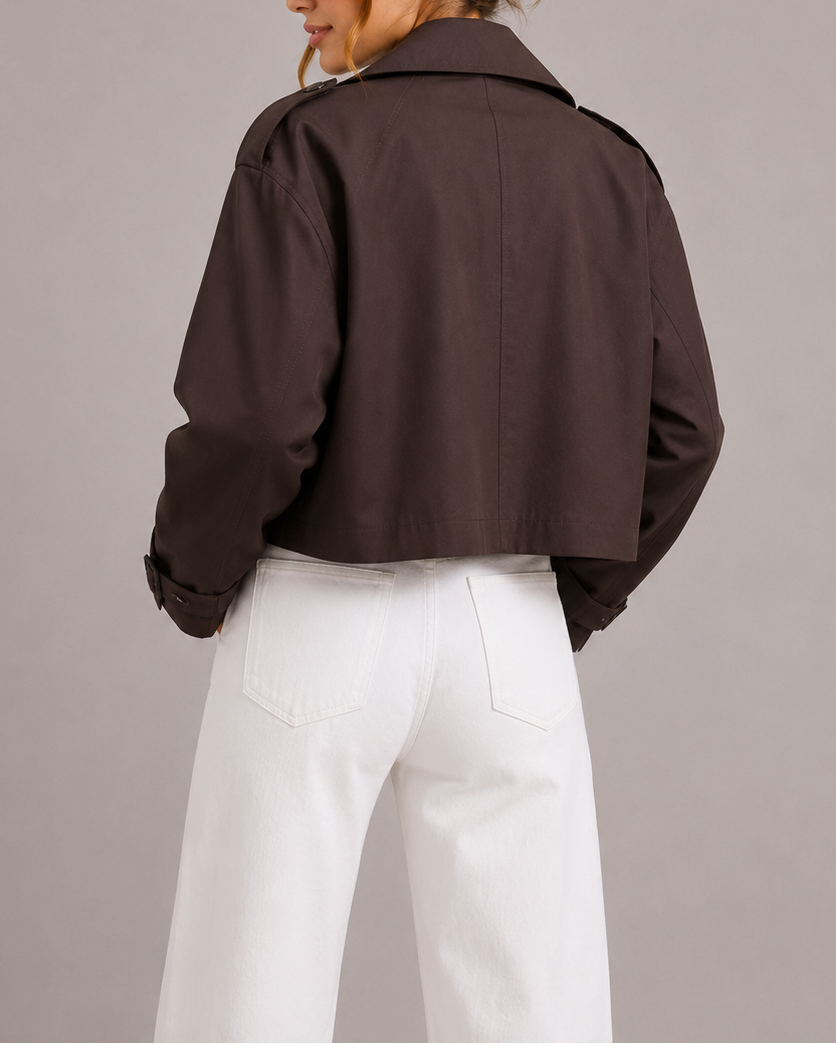 Women's Cropped Double Breasted Trench Coat | Notch Lapel Short Jacket