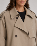 Women's Cropped Double Breasted Trench Coat with Lapel Collar and Buckle Cuffs