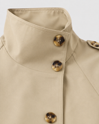 Women's Cropped Double Breasted Trench Coat with Funnel Neck and Belt