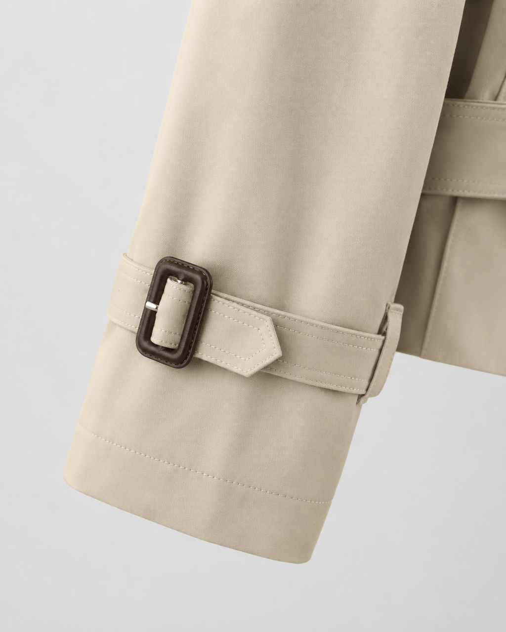 Women's Cropped Double Breasted Trench Coat with Funnel Neck and Belt