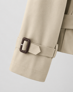 Women's Cropped Double Breasted Trench Coat with Funnel Neck and Belt