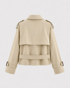 Women's Cropped Double Breasted Trench Coat with Funnel Neck and Belt