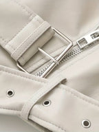 Women's Cropped Faux Leather Biker Jacket with Zip Front and Belted Hem