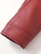Women's Cropped Faux Leather Biker Jacket with Zip Front and Belted Hem