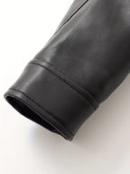 Women's Cropped Faux Leather Biker Jacket with Zip Front and Belted Hem