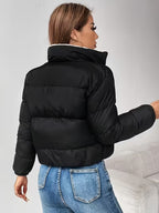 Women's Cropped Puffer Jacket with Fleece Lining and Zip Front