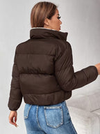 Women's Cropped Puffer Jacket with Fleece Lining and Zip Front