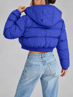 Women's Cropped Puffer Jacket with Hood and Zip Front