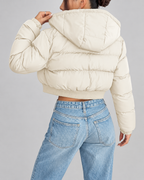 Women's Cropped Puffer Jacket with Hood and Zip Front