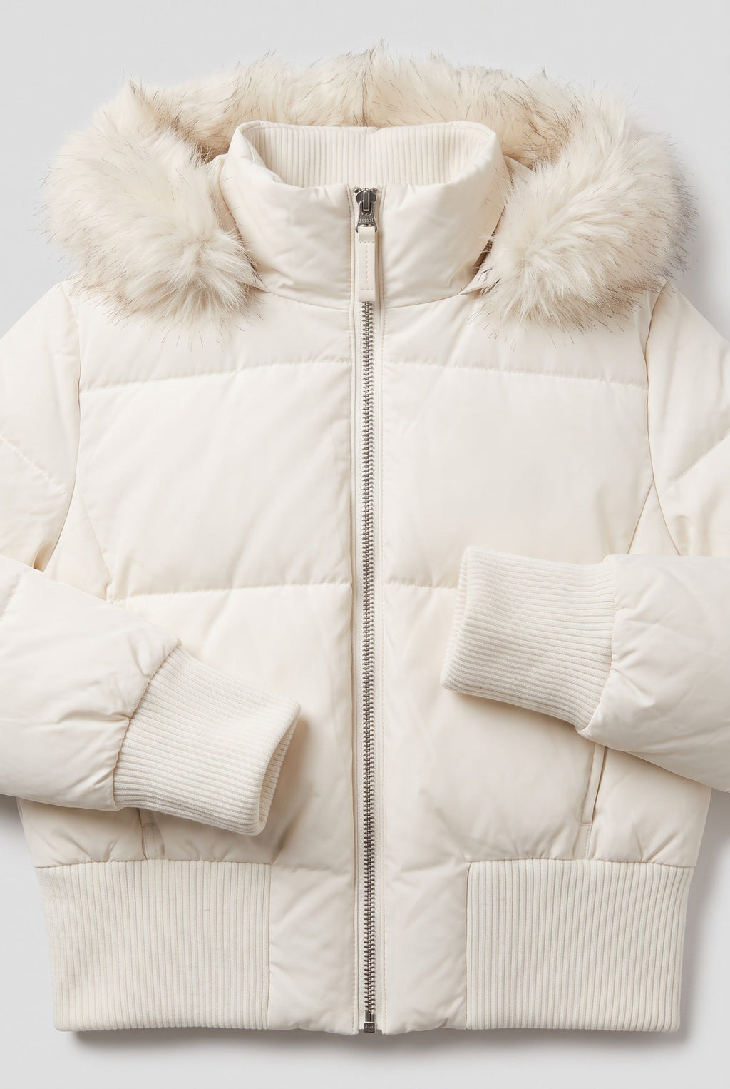 Women's Cropped Quilted Puffer Jacket with Faux Fur Hood