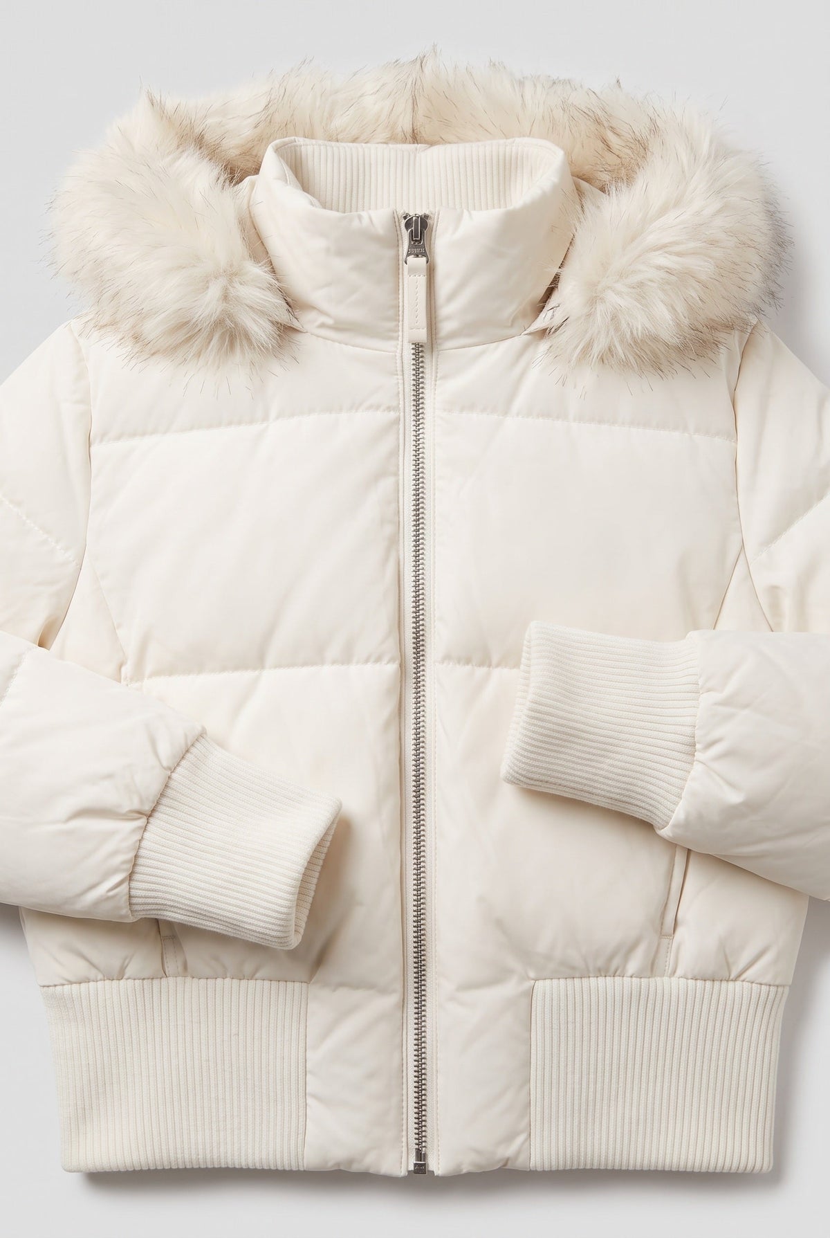Women's Cropped Quilted Puffer Jacket with Faux Fur Hood